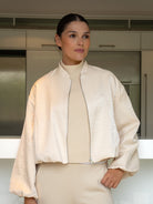 Italian Collection Jacket Cloud Crop Bomber Jacket in Ivory