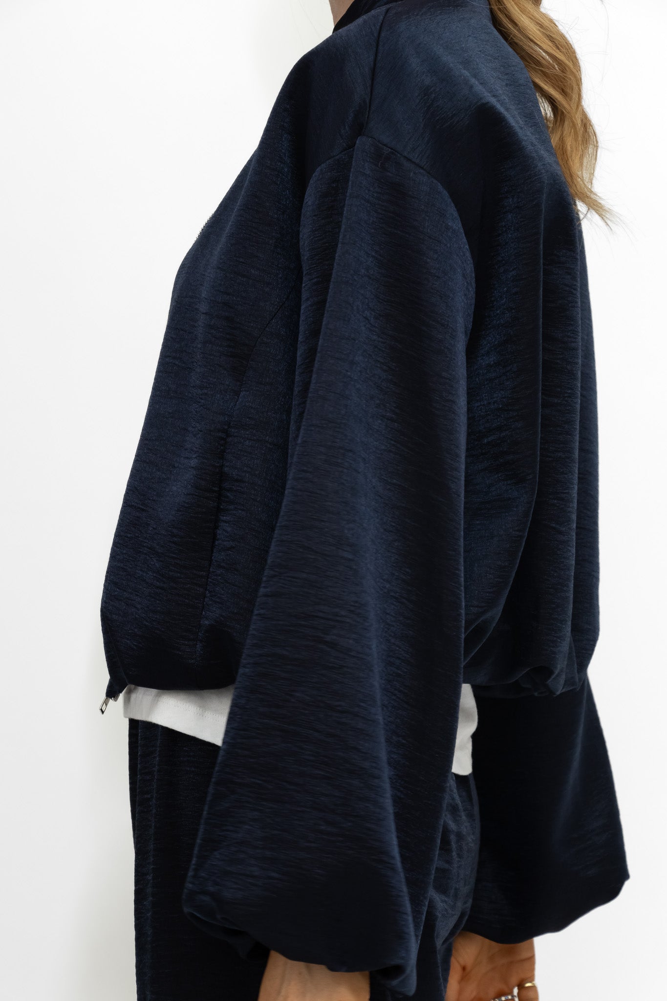 Italian Collection Jacket Cloud Crop Bomber Jacket in Midnight Blue