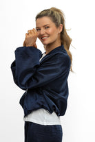 Italian Collection Jacket Cloud Crop Bomber Jacket in Midnight Blue
