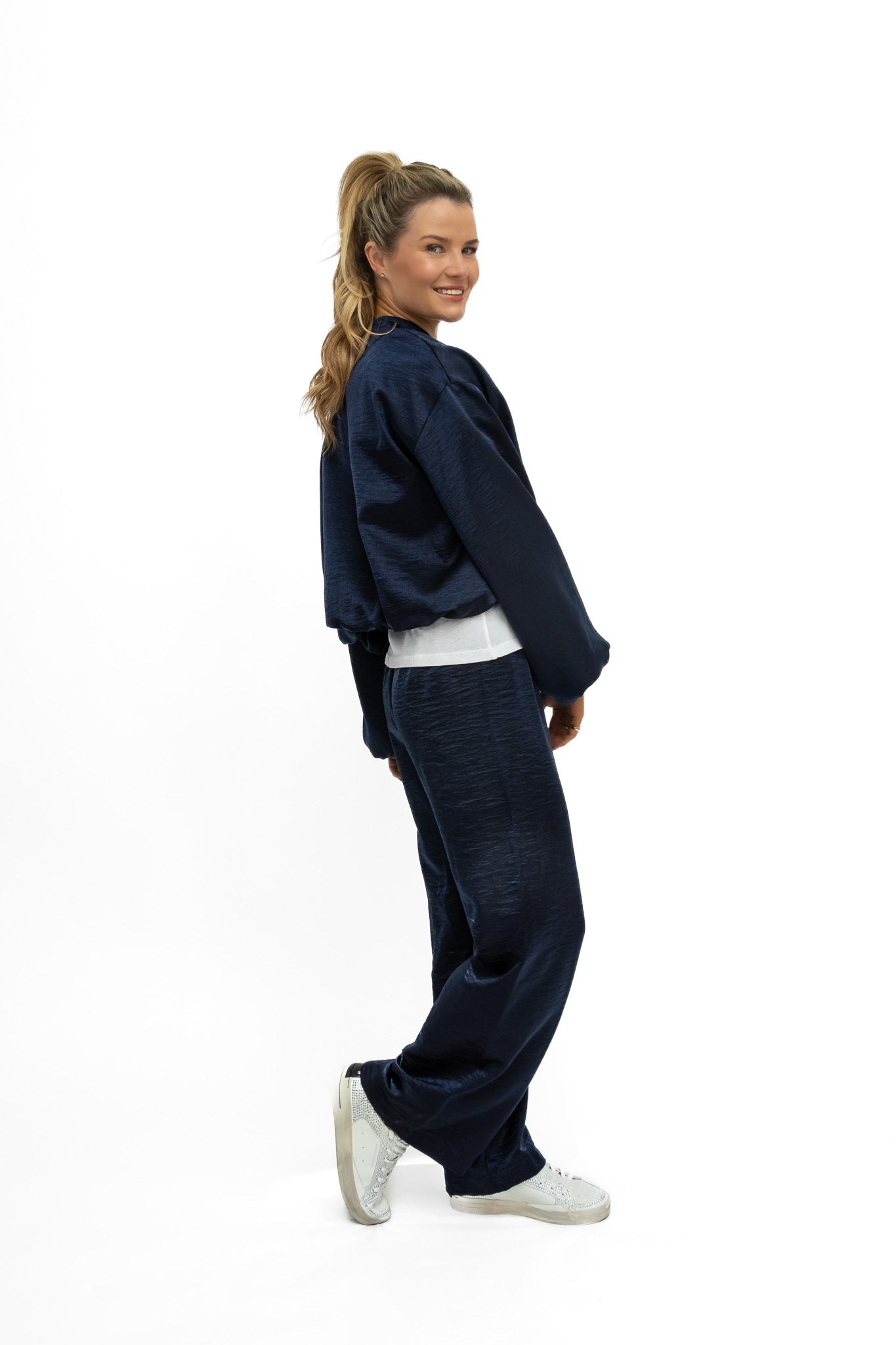 Italian Collection Jacket Cloud Crop Bomber Jacket in Midnight Blue