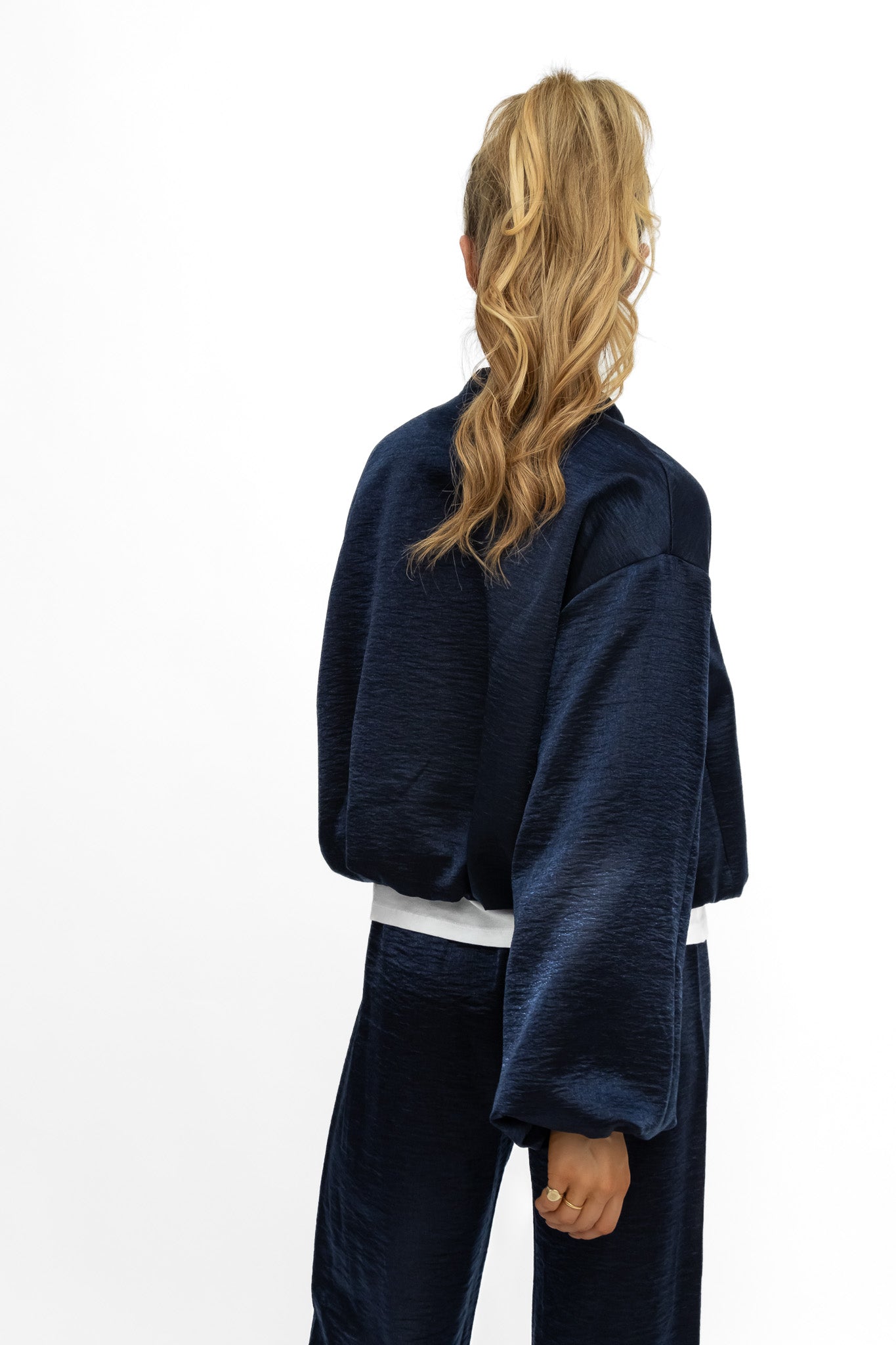 Italian Collection Jacket Cloud Crop Bomber Jacket in Midnight Blue