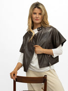 Italian Collection Jacket Cropped Leather Jacket In Chocolate Brown