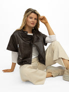 Italian Collection Jacket Cropped Leather Jacket In Chocolate Brown