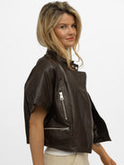 Italian Collection Jacket Cropped Leather Jacket In Chocolate Brown