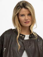 Italian Collection Jacket Cropped Leather Jacket In Chocolate Brown