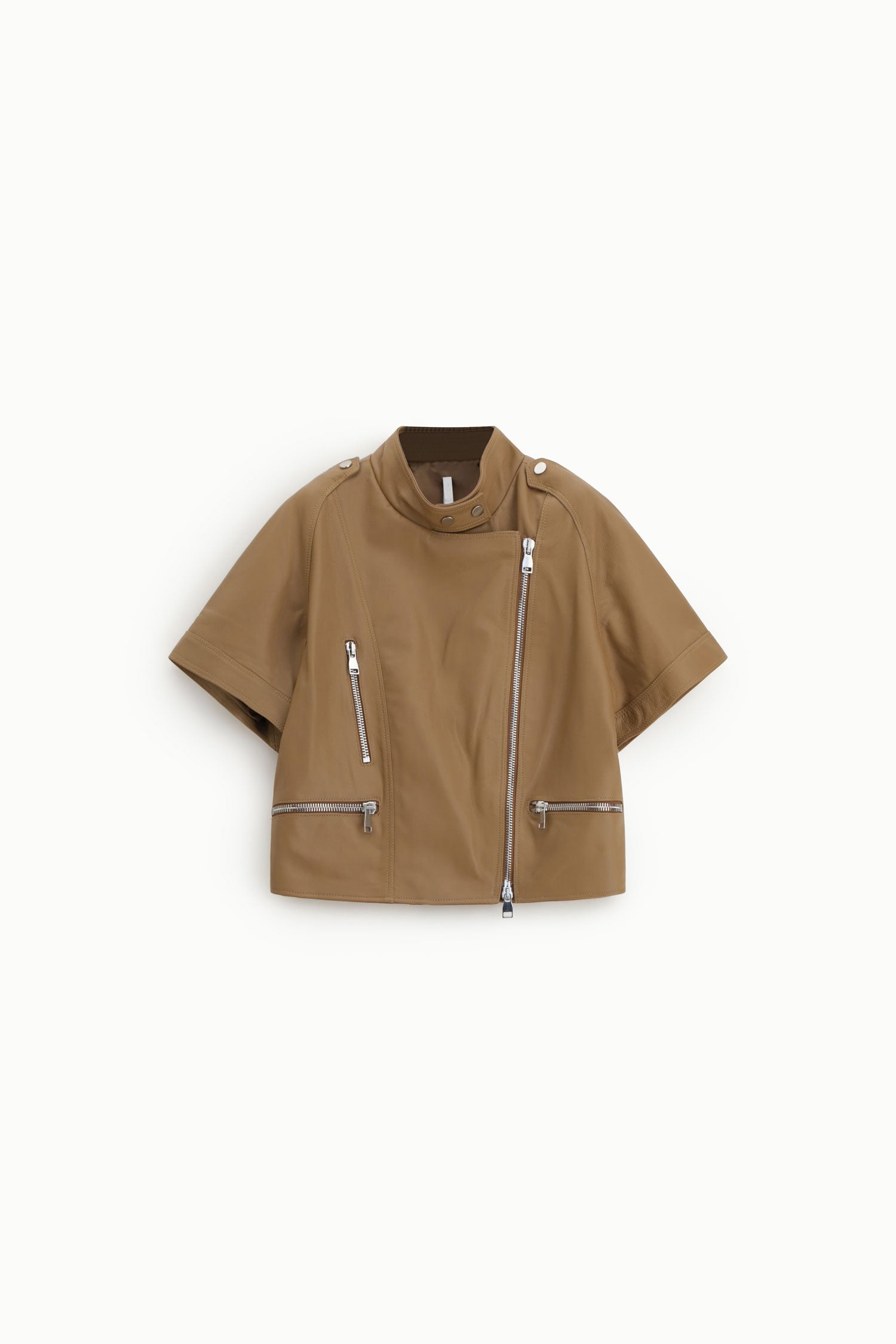 Italian Collection Jacket Cropped Leather Jacket In Tan