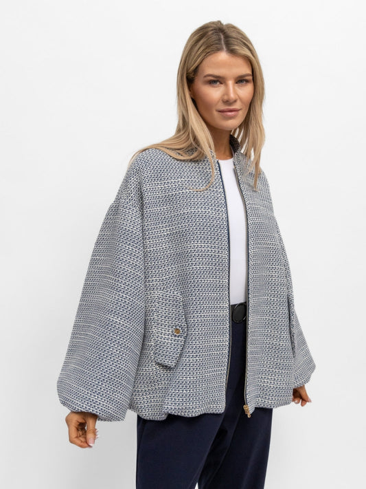 Italian Collection Jacket ONE SIZE The Italian Collection Boucle Bomber Jacket in Light Blue