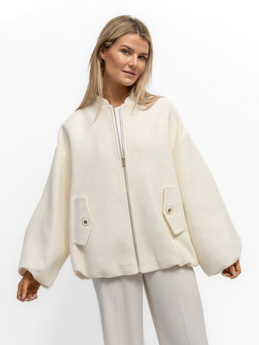 Italian Collection Jacket ONE SIZE The Italian Collection Boucle Bomber Jacket in Pearl Cream