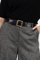 Italian Collection Pants Belted Palazzo Trousers in Grey/Black Fleck