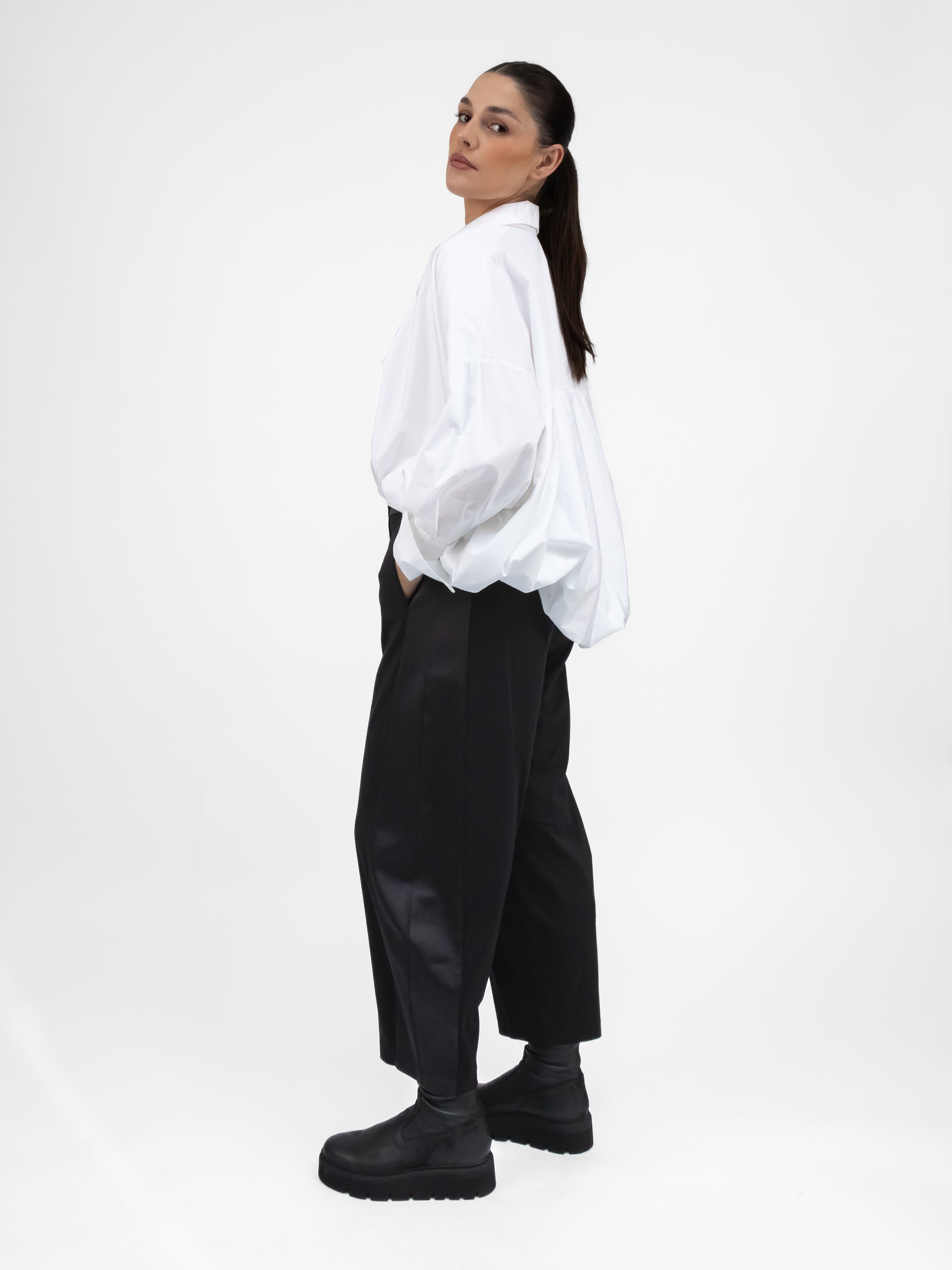 Italian Collection Shirt XS Oversize Shirt with Collar & Gathered Hem
