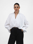 Italian Collection Shirt XS Oversize Shirt with Collar & Gathered Hem