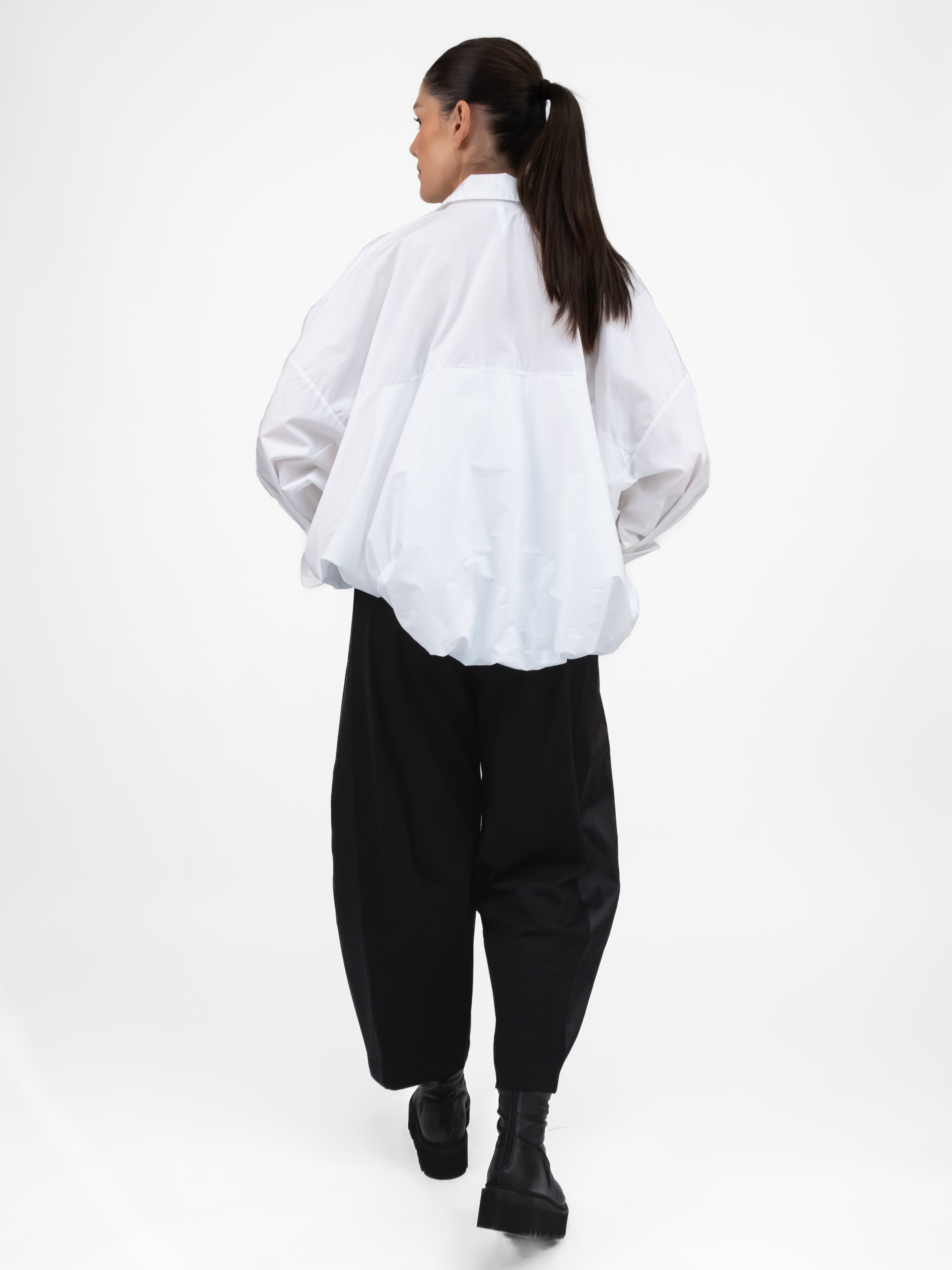 Italian Collection Shirt XS Oversize Shirt with Collar & Gathered Hem
