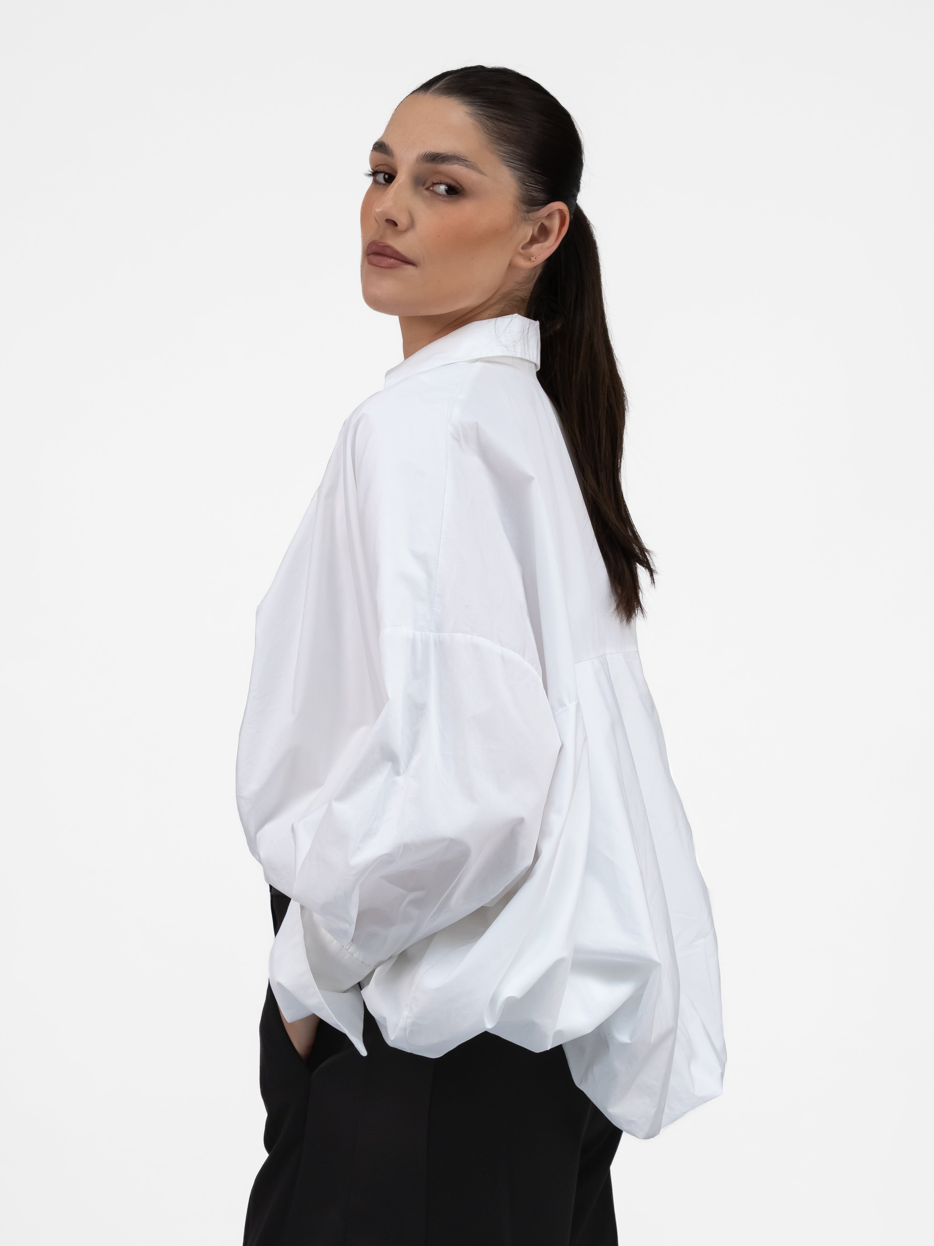 Italian Collection Shirt XS Oversize Shirt with Collar & Gathered Hem