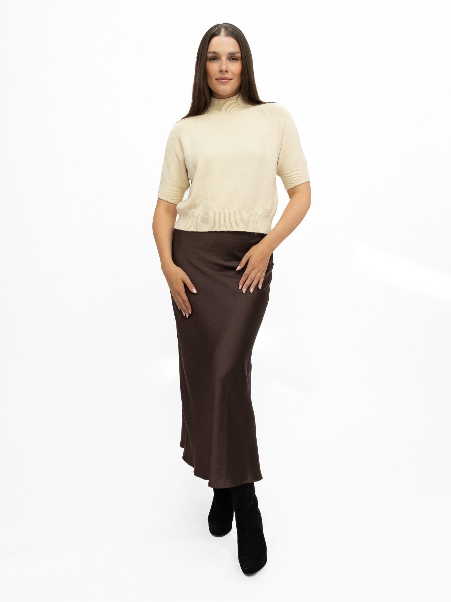 Italian Collection Skirt Bias Cut Skirt in Cocoa Brown