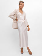 Italian Collection Skirt The Italian Collection Bias Cut Satin Midi Skirt in Champagne