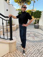 Italian Collection Sweater One Size Gina Short Sleeved Sweater in Black
