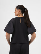 Italian Collection Sweatshirt Short Sleeve Round Neck Top in Black