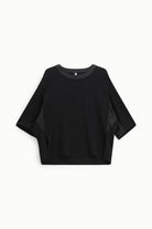 Italian Collection Sweatshirt Tunic Top – Black with Satin Side & Trim