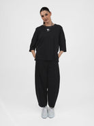 Italian Collection Sweatshirt Tunic Top – Black with Satin Side & Trim
