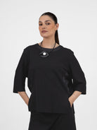 Italian Collection Sweatshirt Tunic Top – Black with Satin Side & Trim