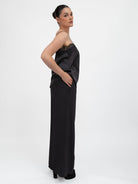 Italian Collection Top Lace Trim Camisole Top in Black