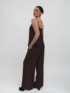 Italian Collection Top Lace Trim Camisole Top in Chocolate Brown