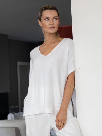 Italian Collection Top ONE SIZE The Italian Collection Short Sleeve Sweater in White
