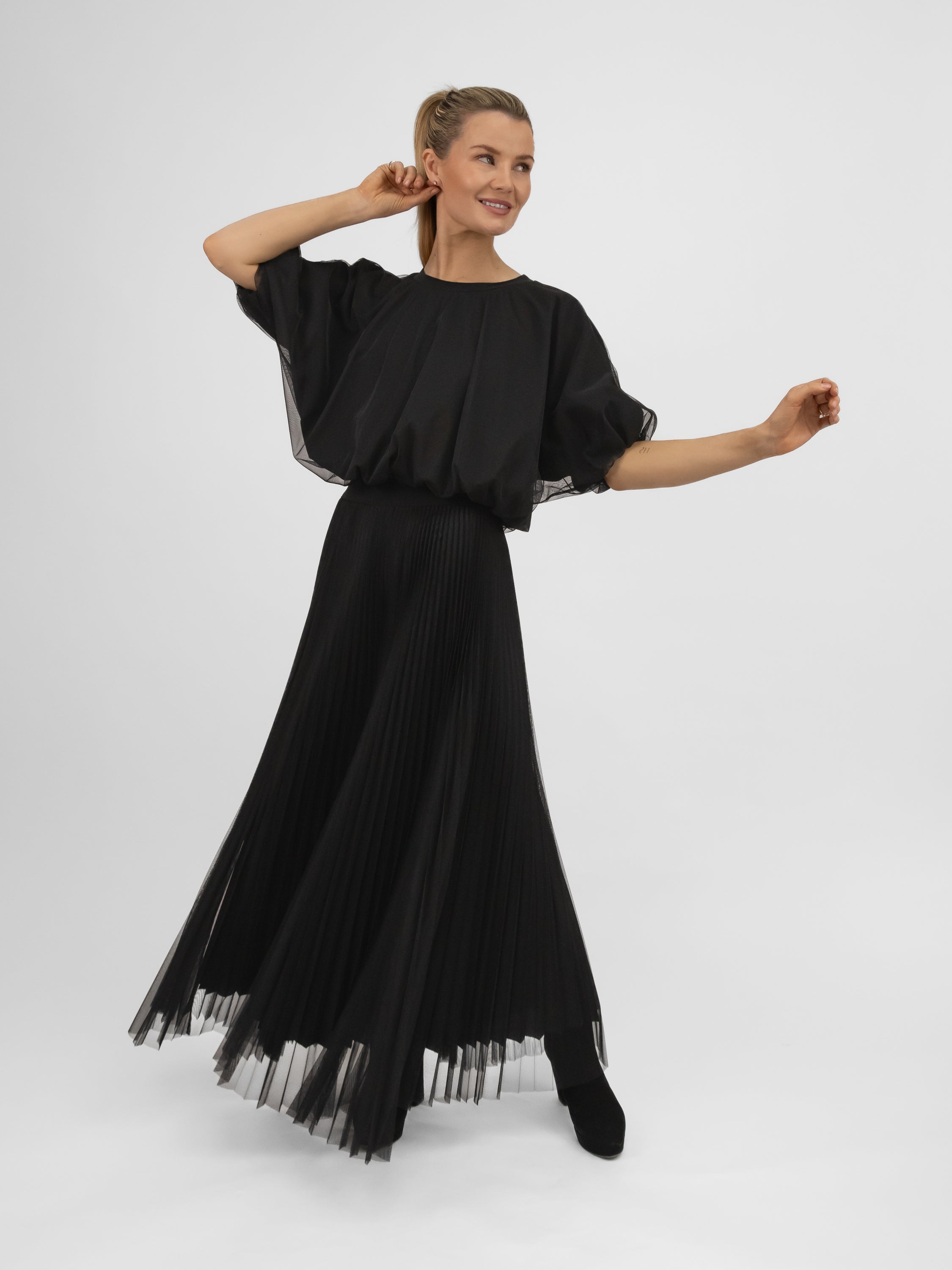 Italian Collection Top Tulle Top in Black