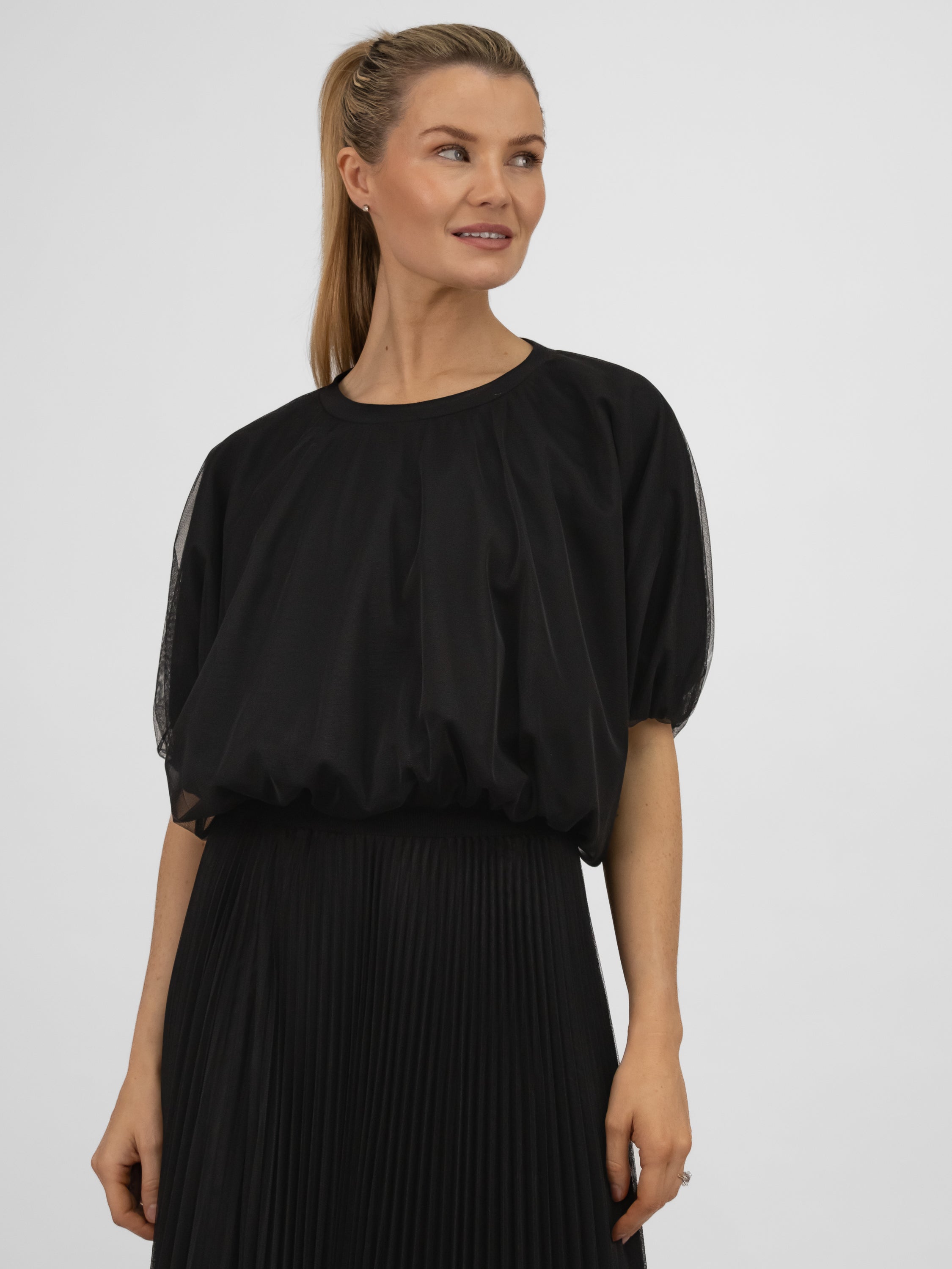 Italian Collection Top Tulle Top in Black