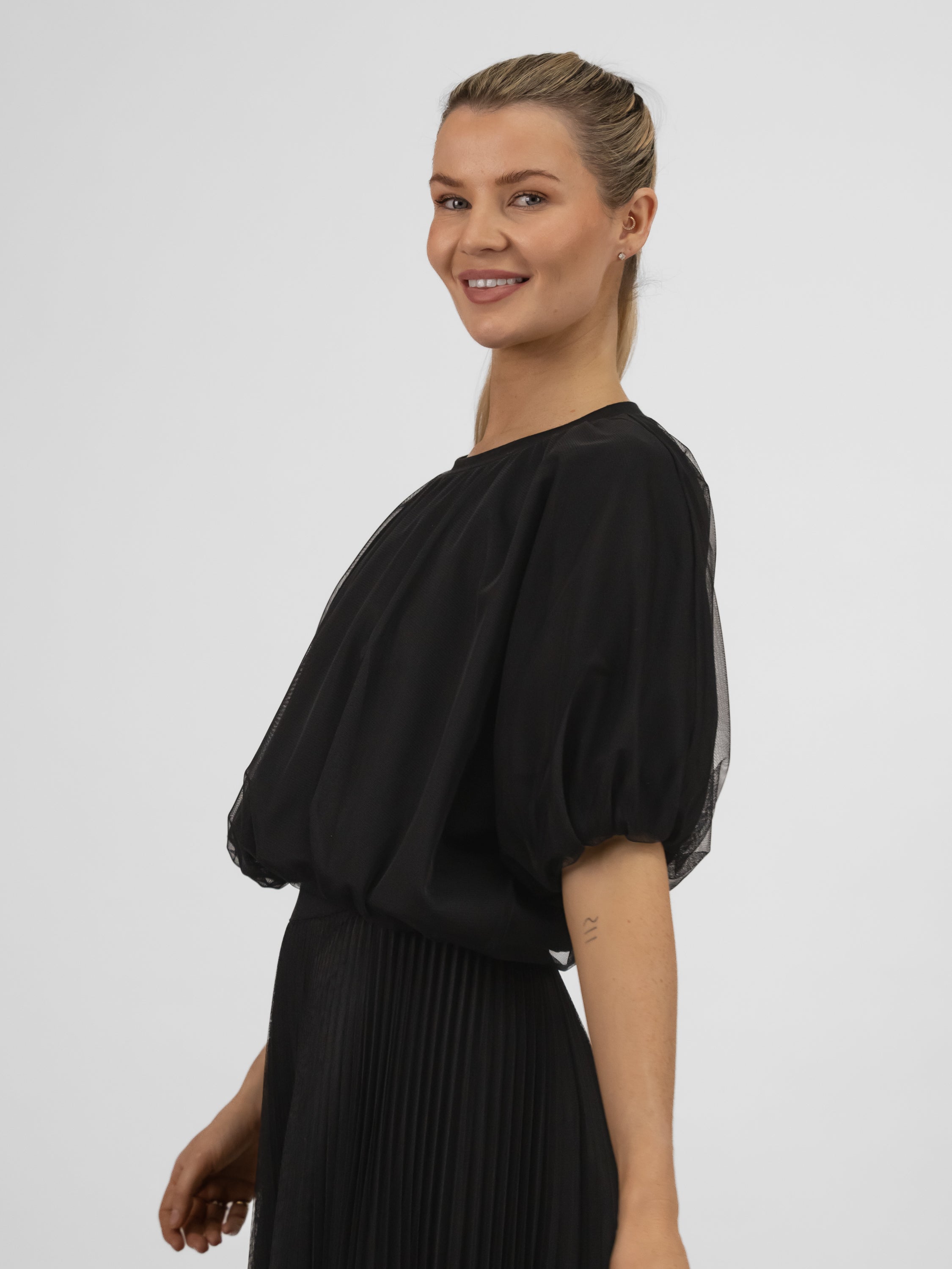 Italian Collection Top Tulle Top in Black