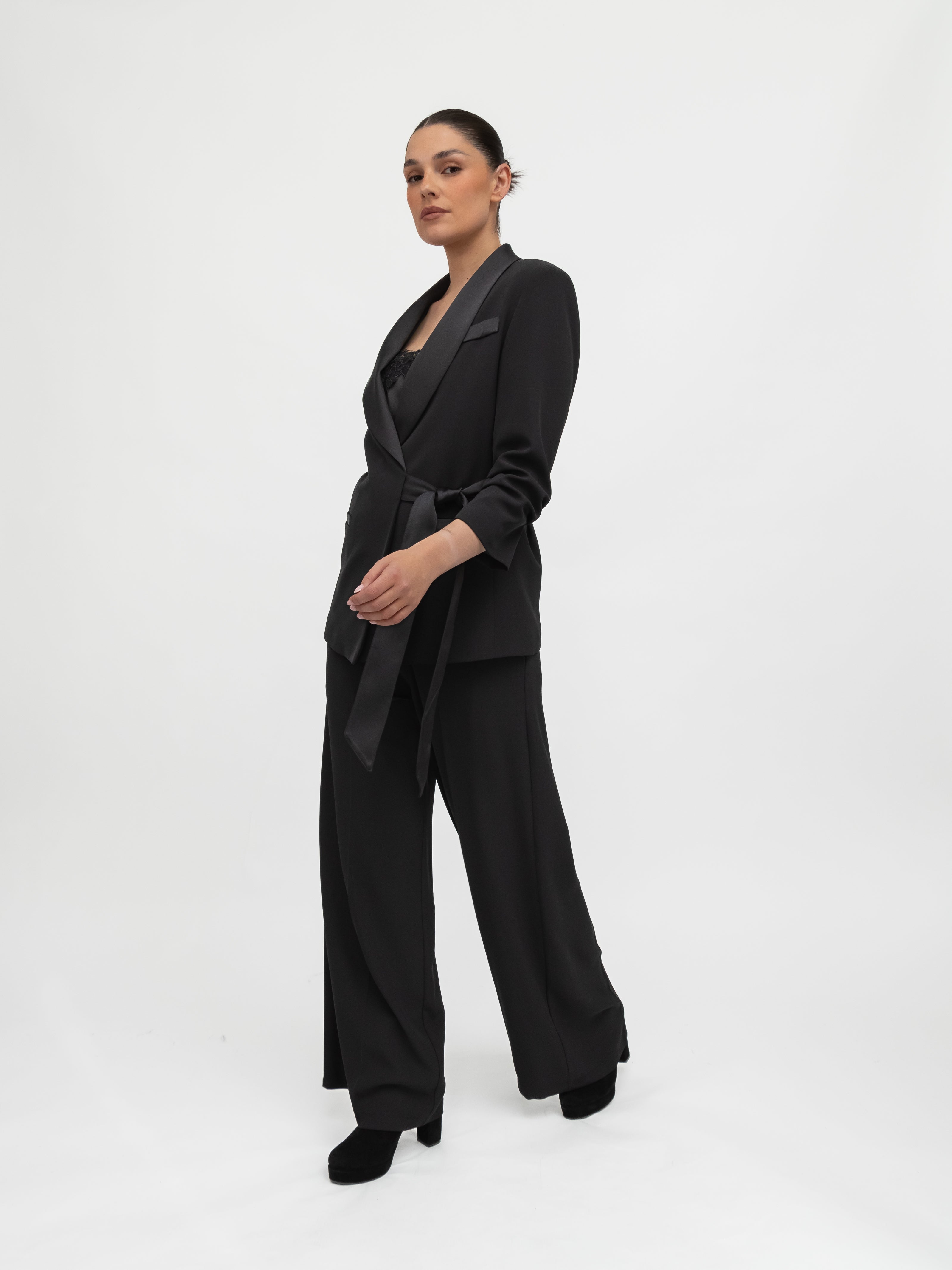 Italian Collection Trousers Palazzo Trousers High Waist Wide Leg in Black