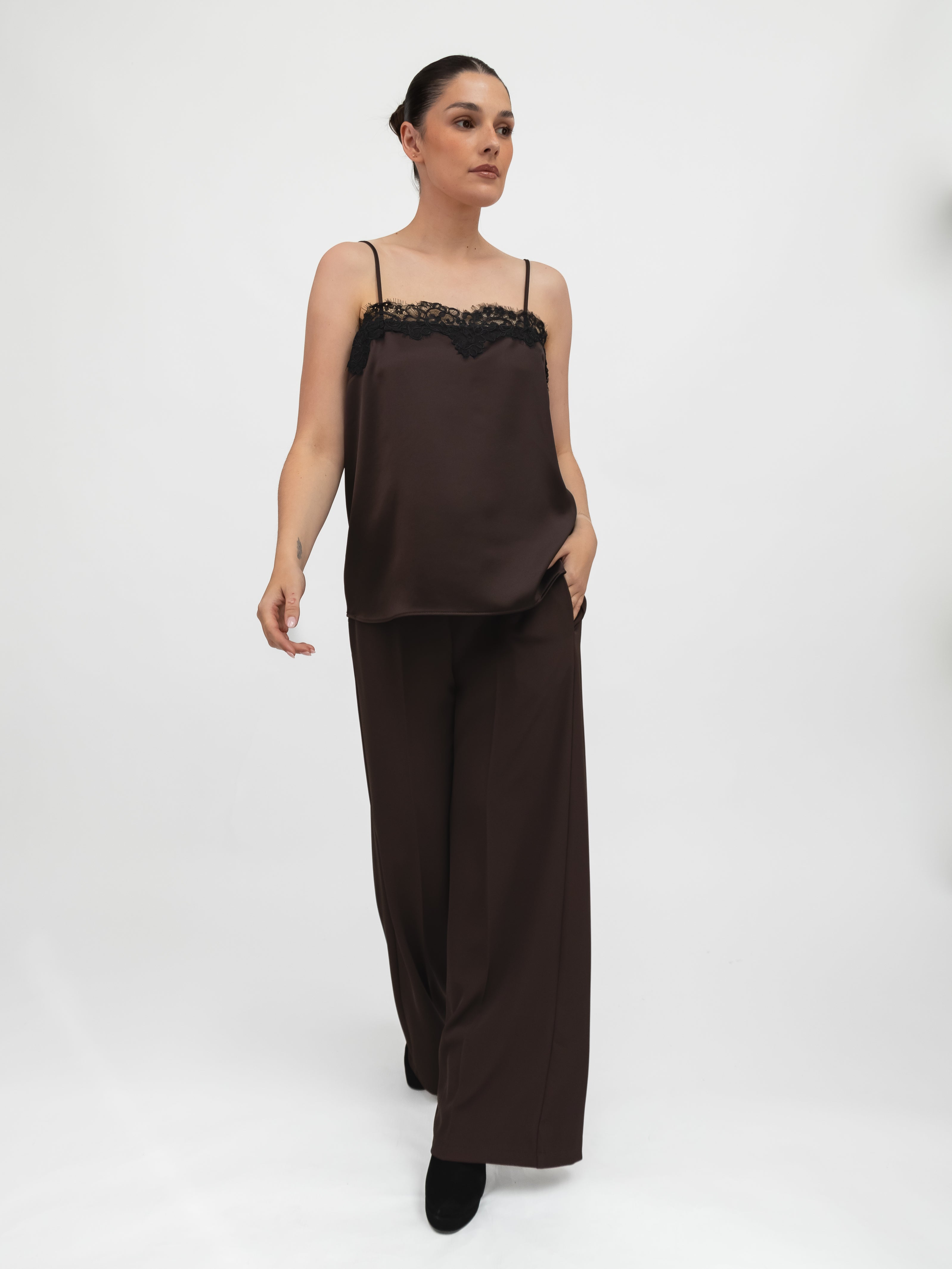 Italian Collection Trousers Palazzo Trousers High Waist Wide Leg in Chocolate Brown