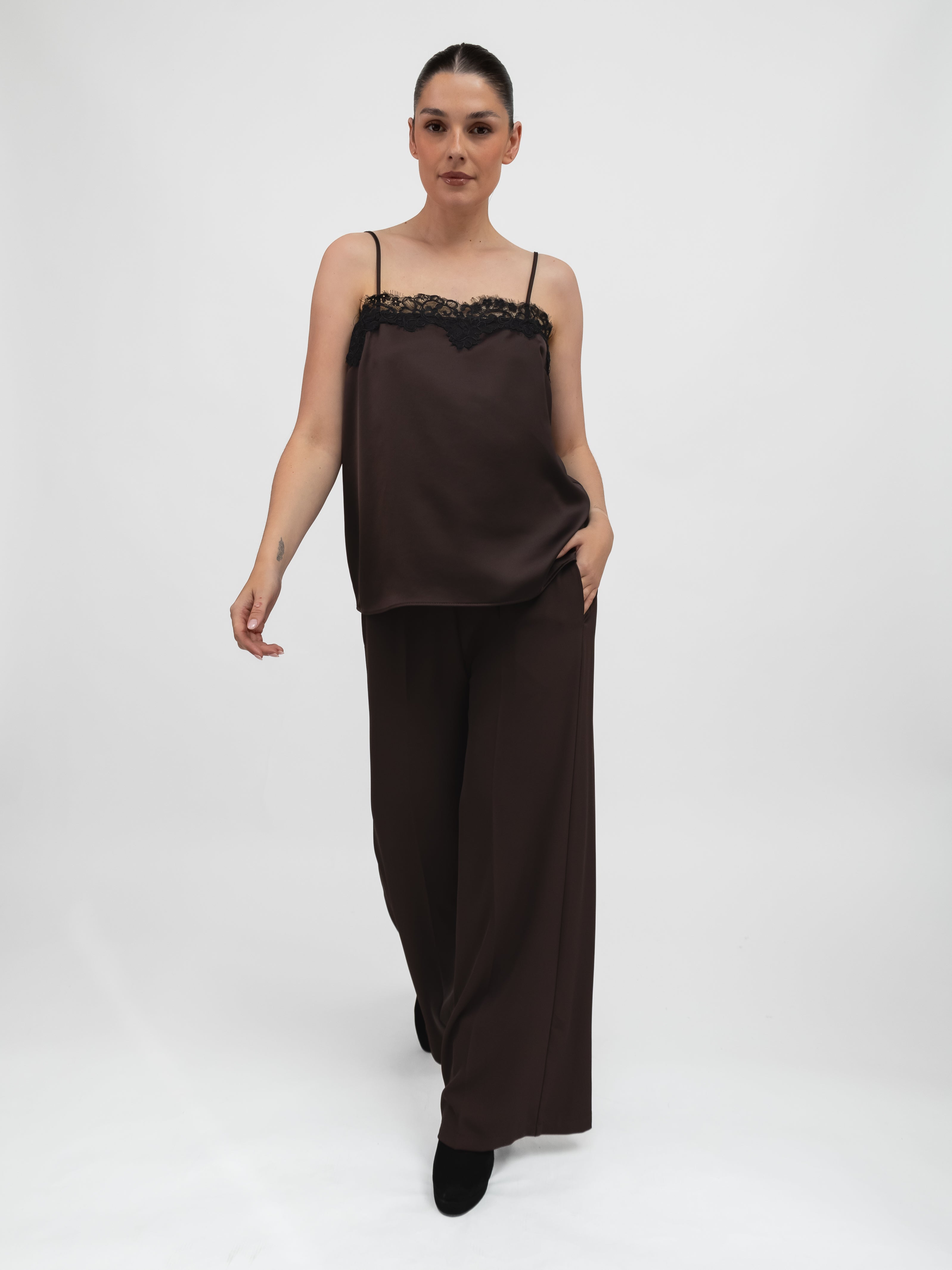 Italian Collection Trousers Palazzo Trousers High Waist Wide Leg in Chocolate Brown