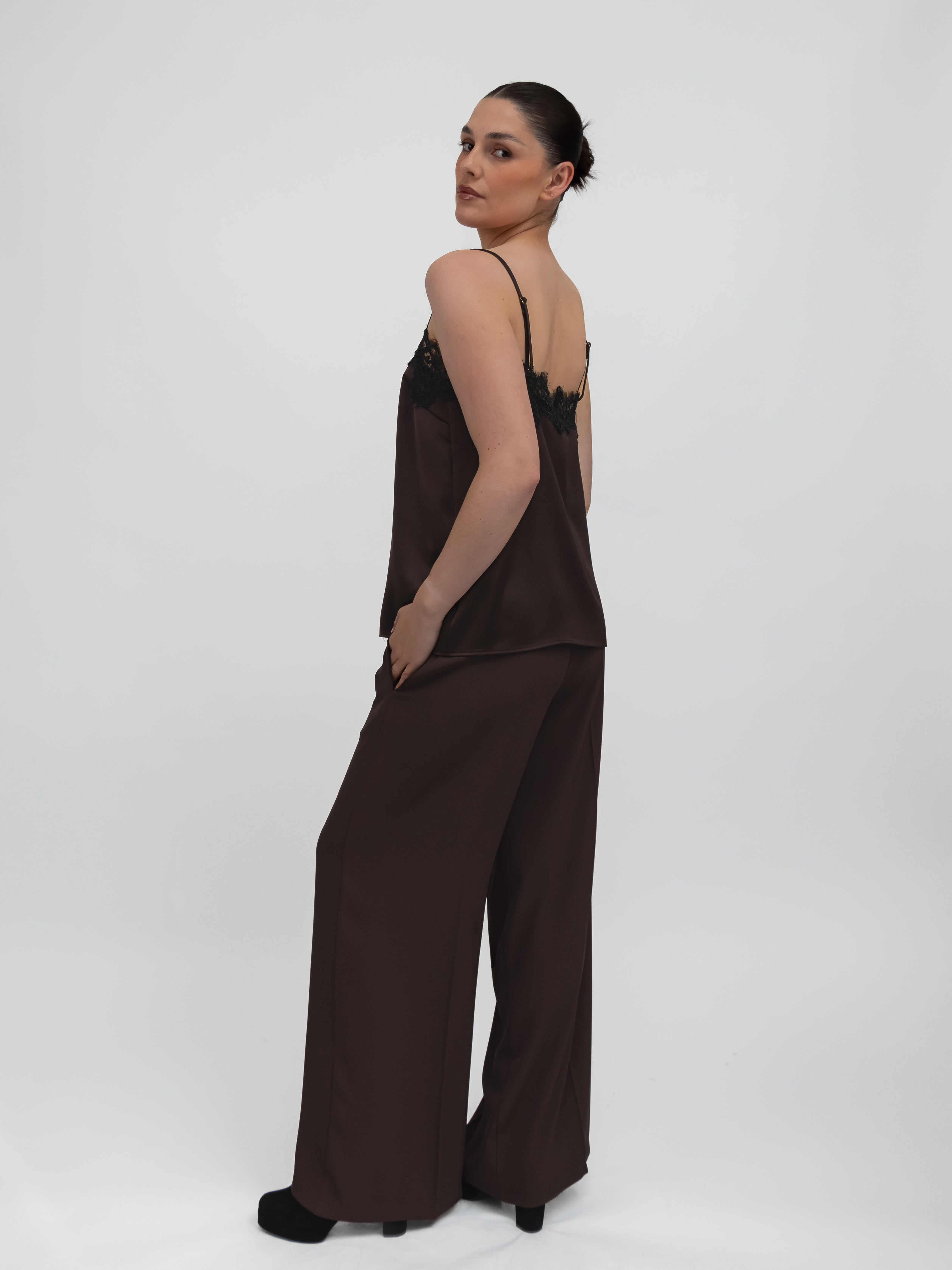 Italian Collection Trousers Palazzo Trousers High Waist Wide Leg in Chocolate Brown
