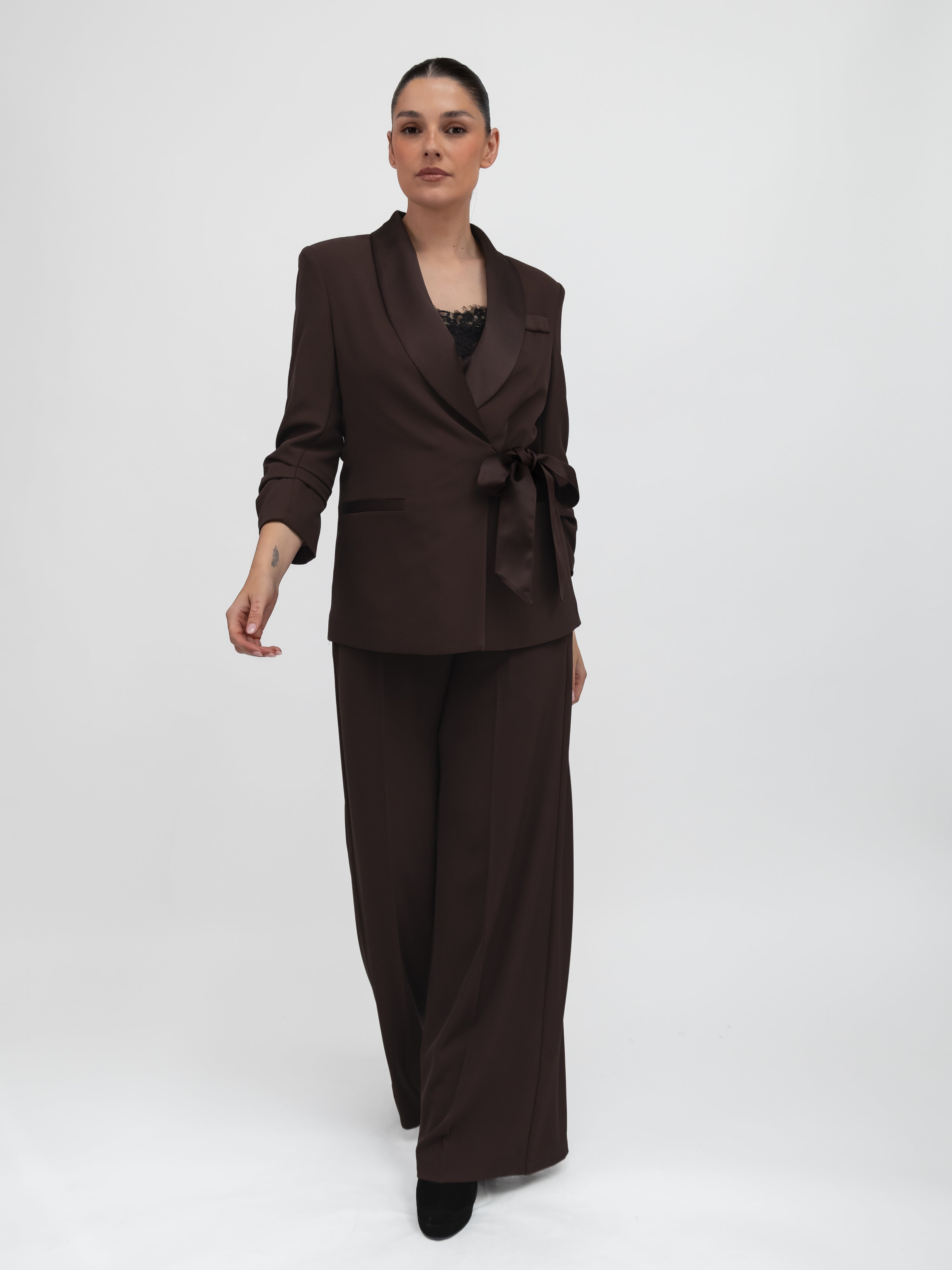 Italian Collection Trousers Palazzo Trousers High Waist Wide Leg in Chocolate Brown