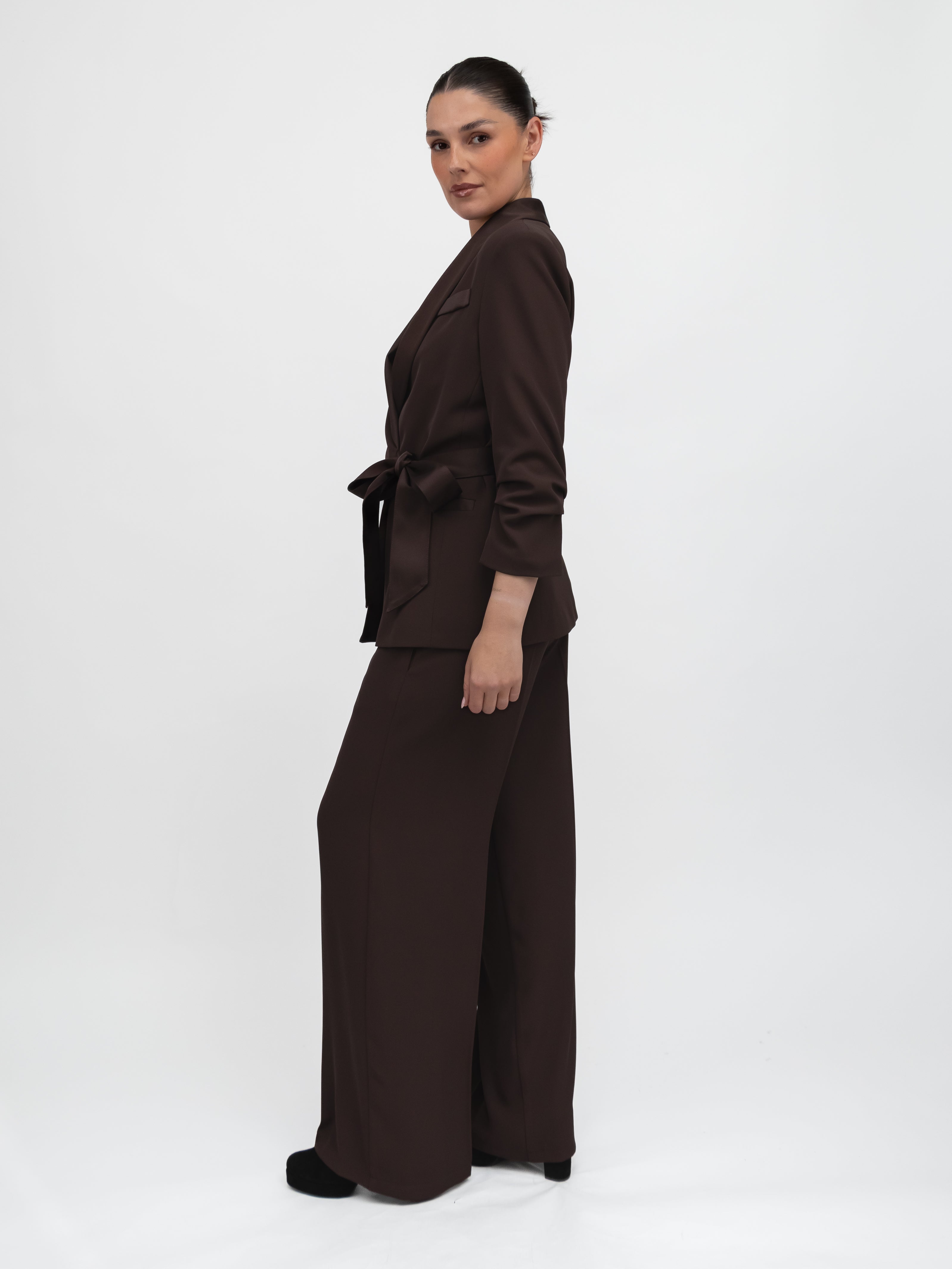 Italian Collection Trousers Palazzo Trousers High Waist Wide Leg in Chocolate Brown
