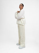 Italian Collection Trousers Straight Leg Corduroy Trousers in Soft Ivory