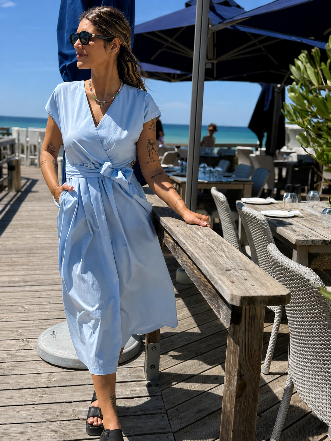 Jane Lushka Dress Poplin Long Dress in Light Blue
