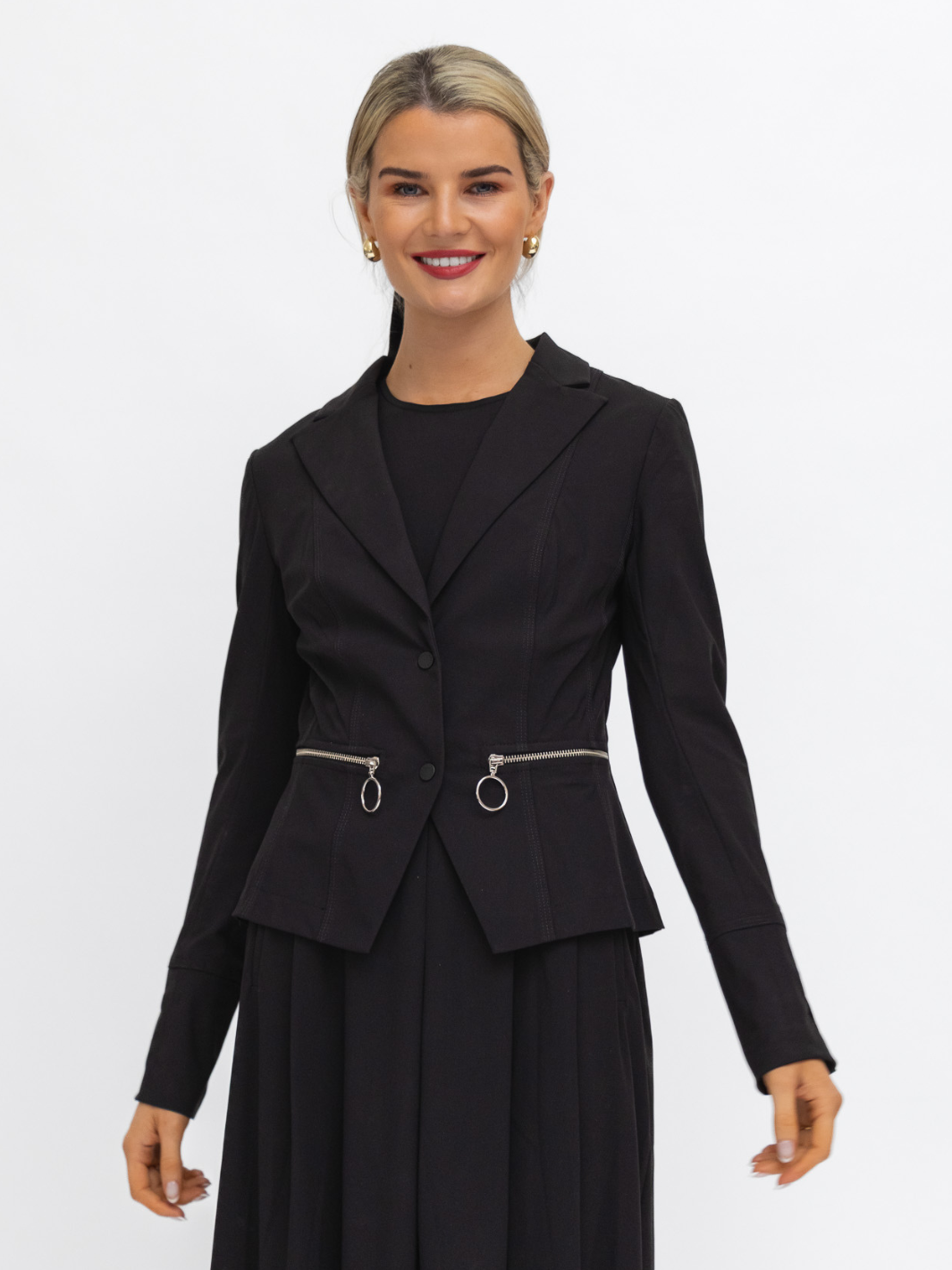Jane Lushka Jacket Jane Lushka Milano Jacket In Black diffusion by Kate silver zips long sleeves v neck