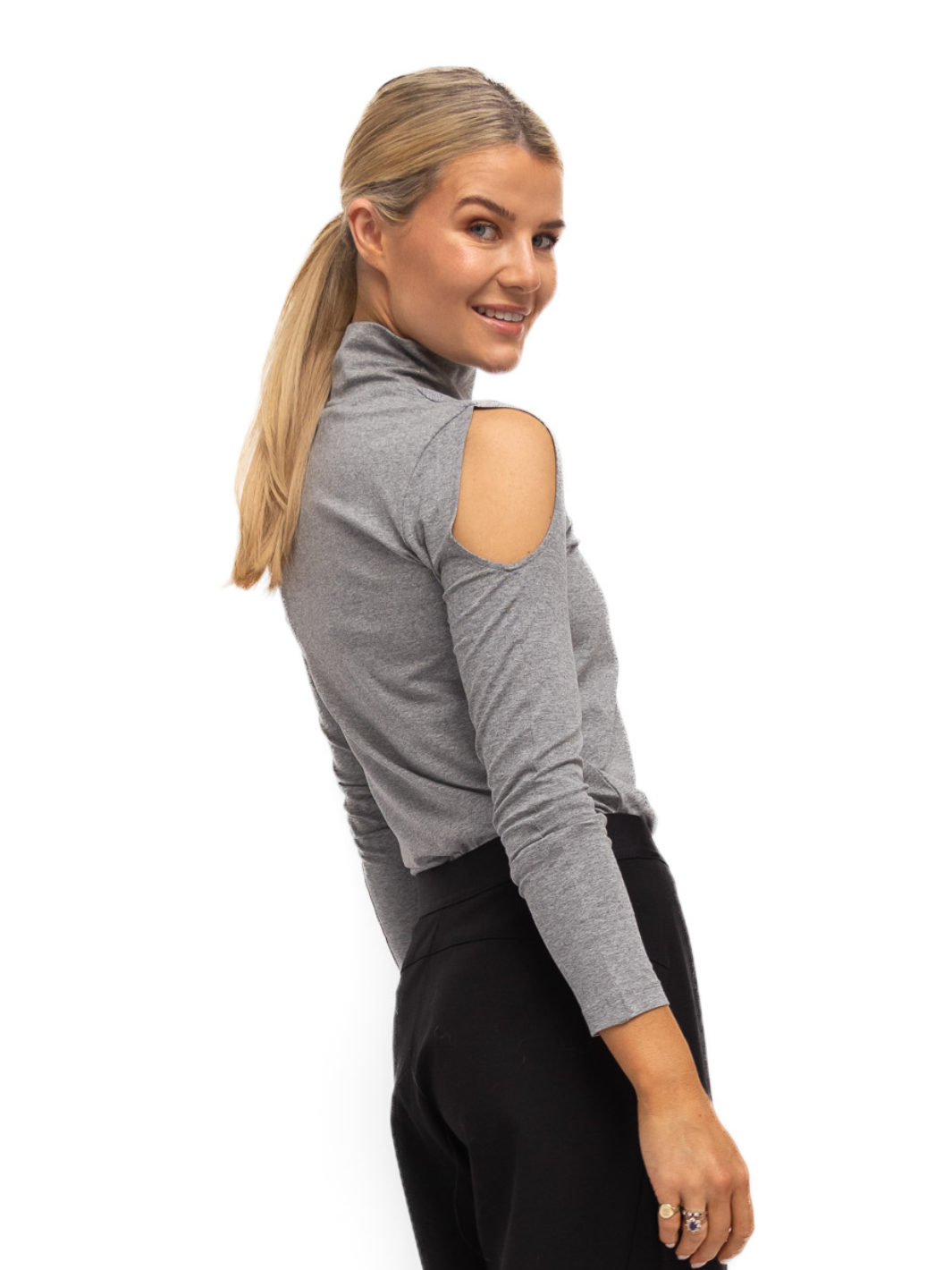 Jane Lushka Top Jane Lushka High Neck Top In Grey Melange Polo Neck Cold Soldier Long Sleeve