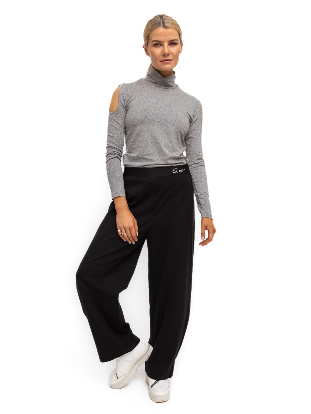 Jane Lushka Top Jane Lushka High Neck Top In Grey Melange Polo Neck Cold Soldier Long Sleeve