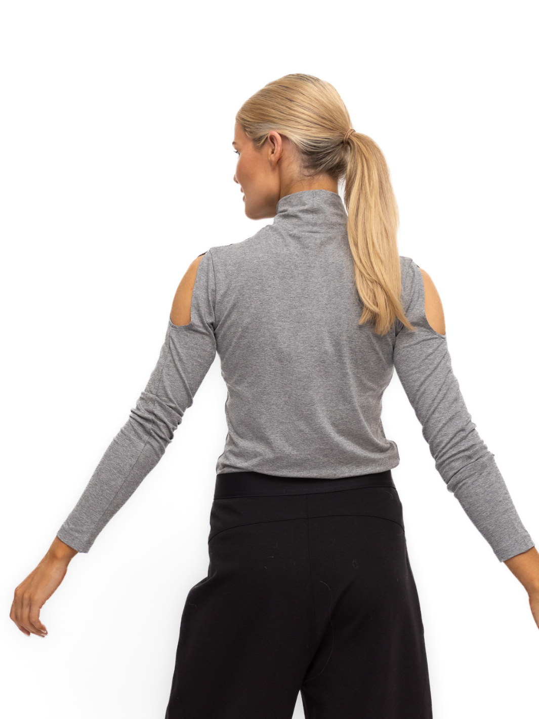 Jane Lushka Top Jane Lushka High Neck Top In Grey Melange Polo Neck Cold Soldier Long Sleeve