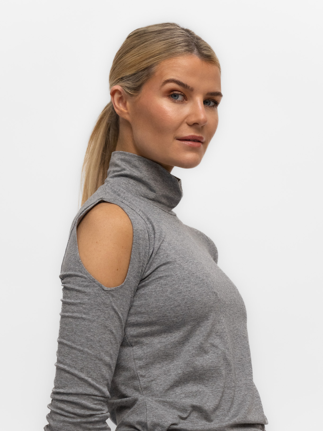 Jane Lushka Top Jane Lushka High Neck Top In Grey Melange Polo Neck Cold Soldier Long Sleeve