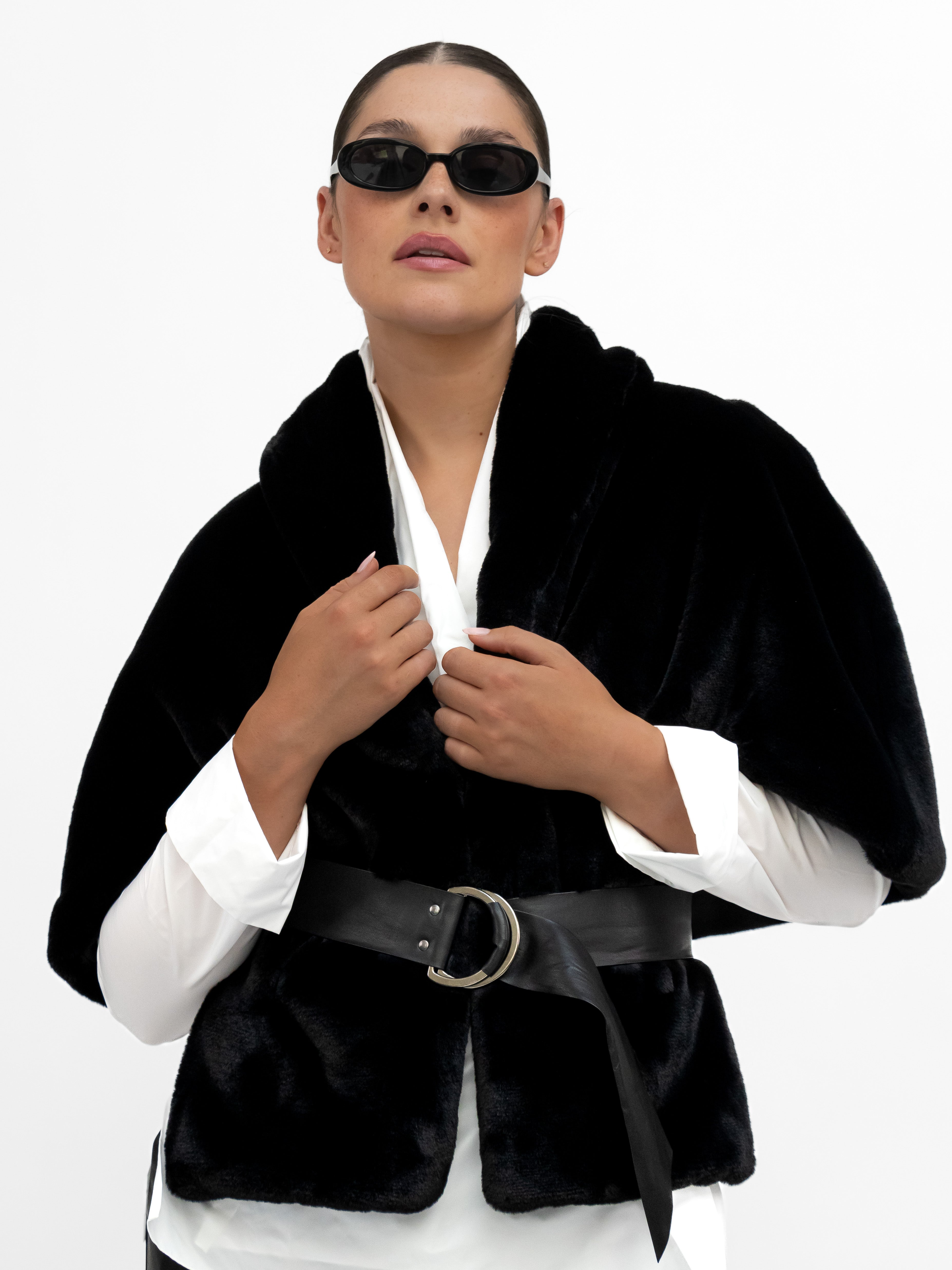 La Haine Inside Us Cape One Size Faux Fur Cape in Black