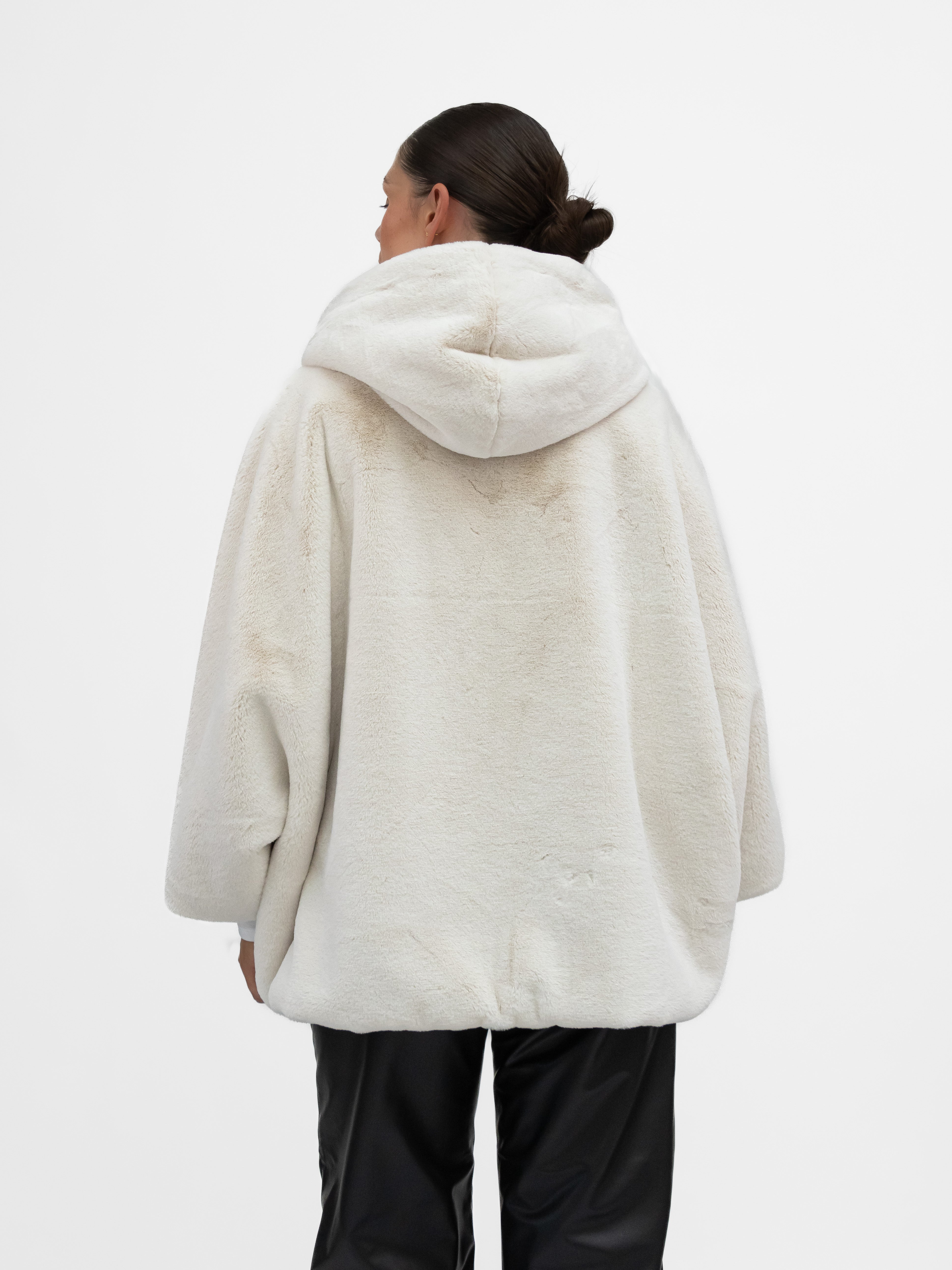 La Haine Inside Us Jacket One Size Faux Fur Cape Sleeve Oversize Hoodie in Cream