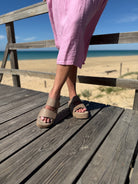 Lofina Sandals Lofina Velcro Strap Platform Slide in Gasoline Malto