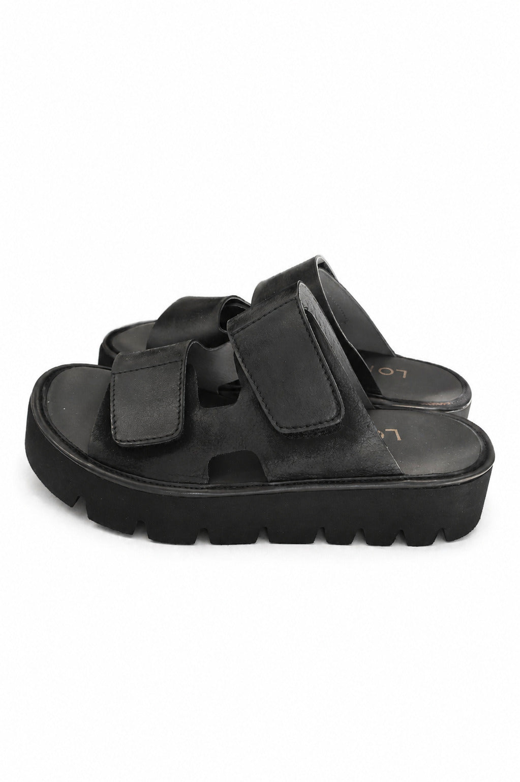 Lofina Sandals Lofina Velcro Strap Platform Slide in Gasoline Nero