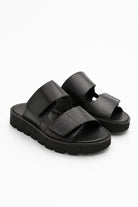 Lofina Sandals Lofina Velcro Strap Platform Slide in Gasoline Nero