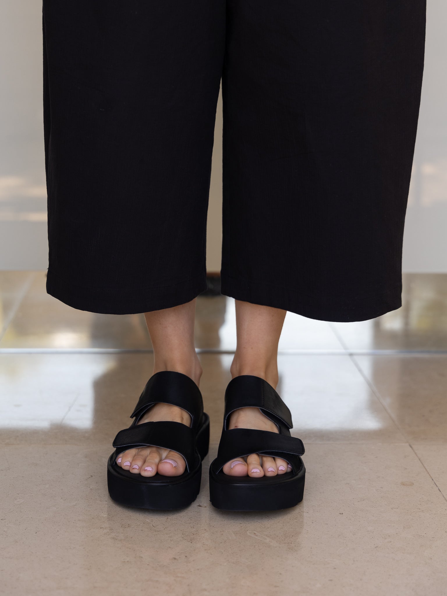 Lofina Sandals Lofina Velcro Strap Platform Slide in Gasoline Nero