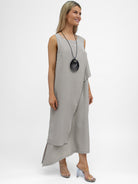 Lotus Eaters Dress Mesca Asymmetric Maxi Dress In Greige From Lotus Eaters